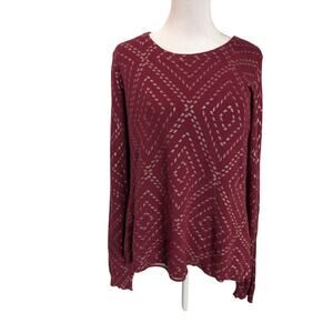 Lucky Brand Blouse Women's Medium burgundy Geometric Sheer Layered Shirt Top